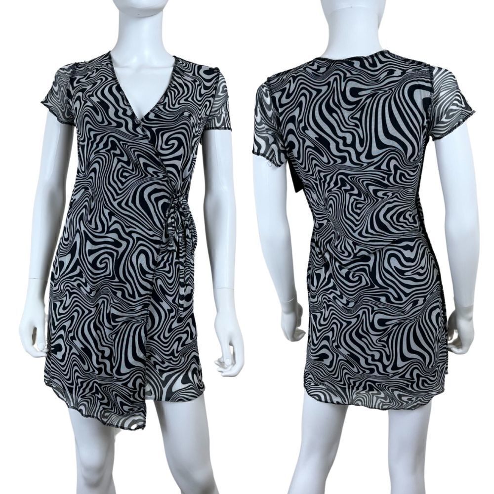 Caution To The Wind Women Size S Black Faux Wrap Mini NEW Dress Pullover Retro